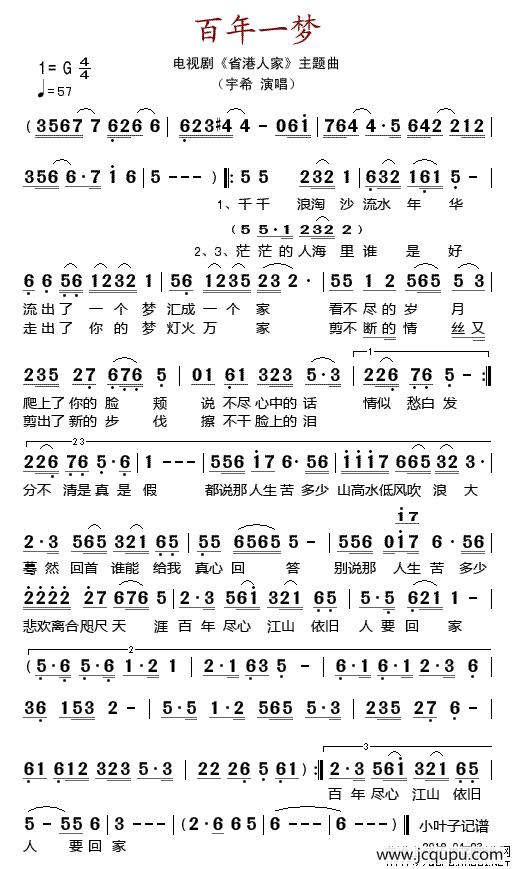 百年一梦（电视剧《省港人家》主题曲）简谱