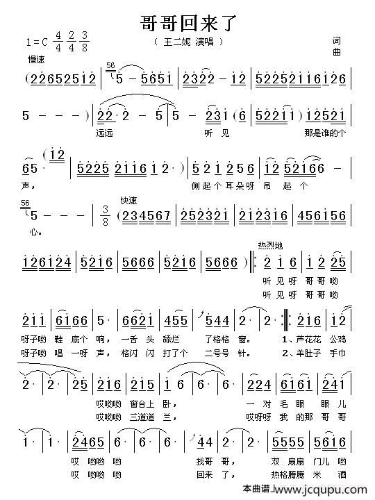 哥哥回来了简谱