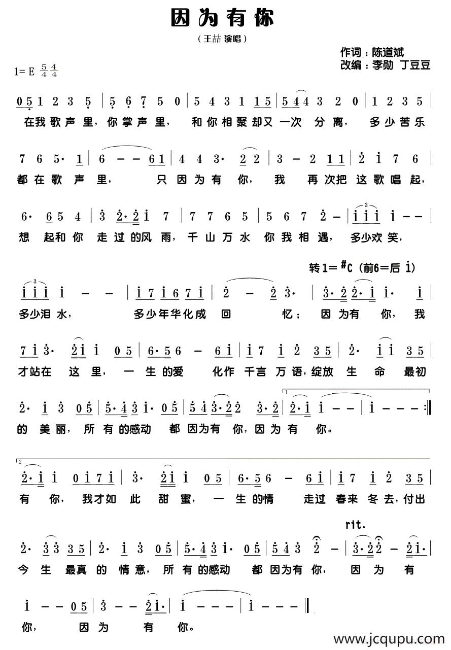 因为有你(陈道斌词 李勋 丁豆豆 改编曲)