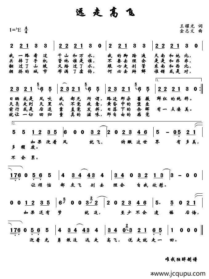 远走高飞（王耀光词 金志文曲）简谱