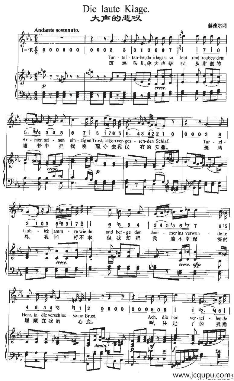 Die laute Klage（大声的悲叹）（中外文对照、正谱+简谱）简谱