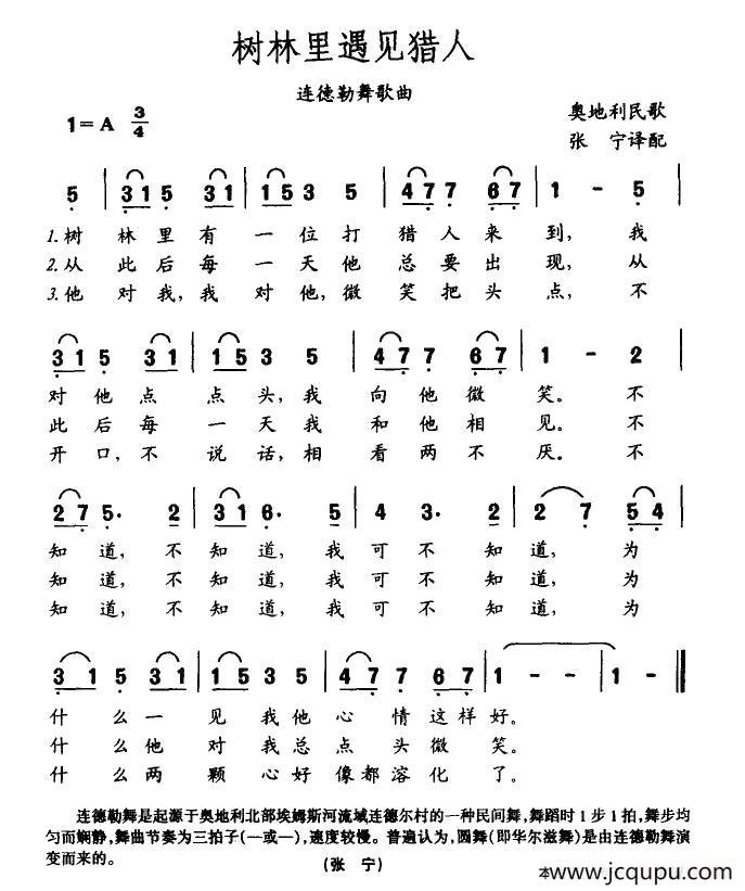 [奥]树林里遇见猎人简谱