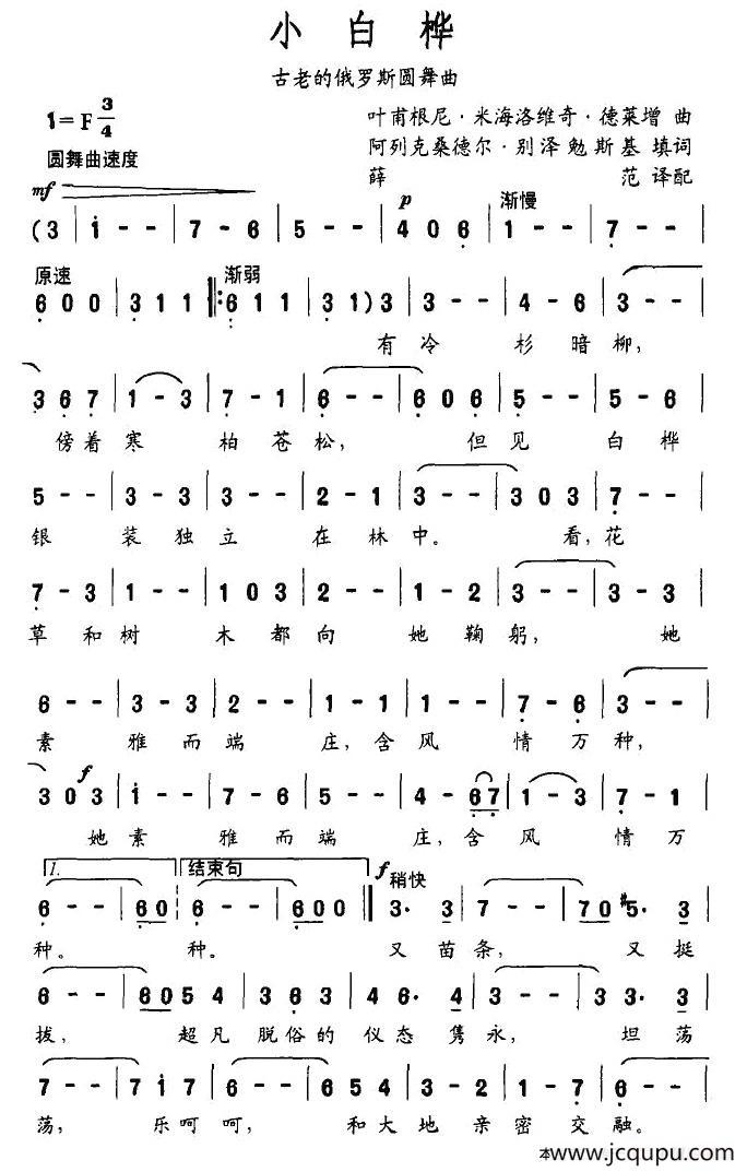 小白桦（俄）简谱