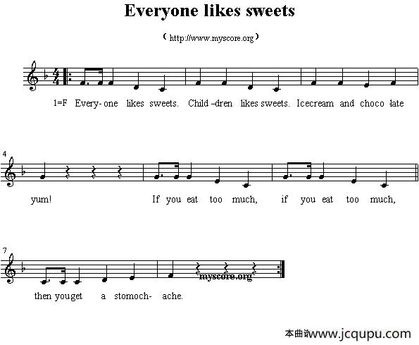 Everyone likes sweets（英文儿歌、五线谱）简谱