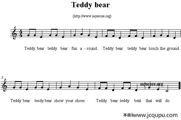 Teddy bear（英文儿歌、五线谱）简谱