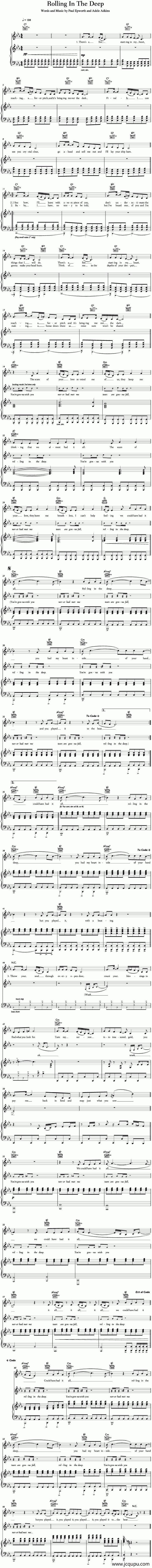 Rolling in the deep（正谱）简谱