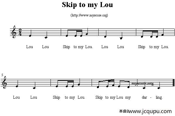 Skip to my Lou（英文儿歌、五线谱）简谱