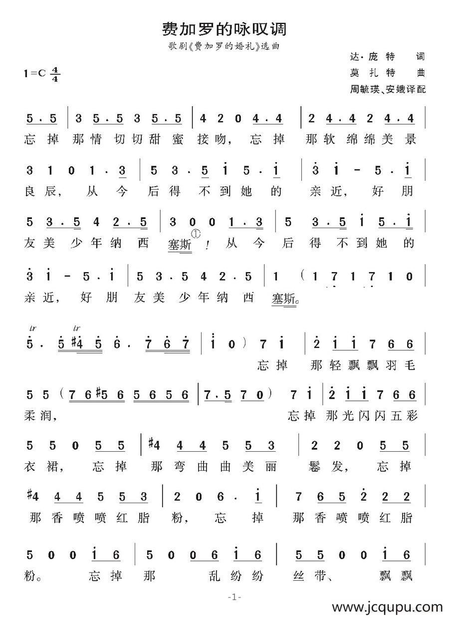 [意]费加罗的咏叹调（歌剧《费加罗的婚礼》选曲）简谱