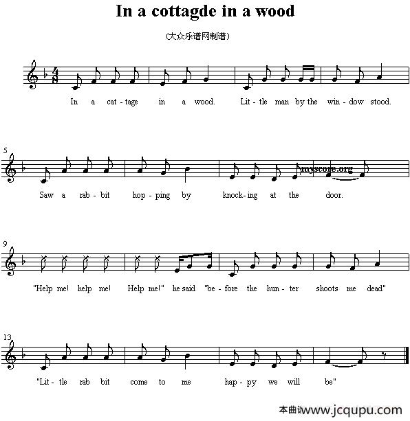 In a cottagde in a wood（英文儿歌、五线谱）简谱