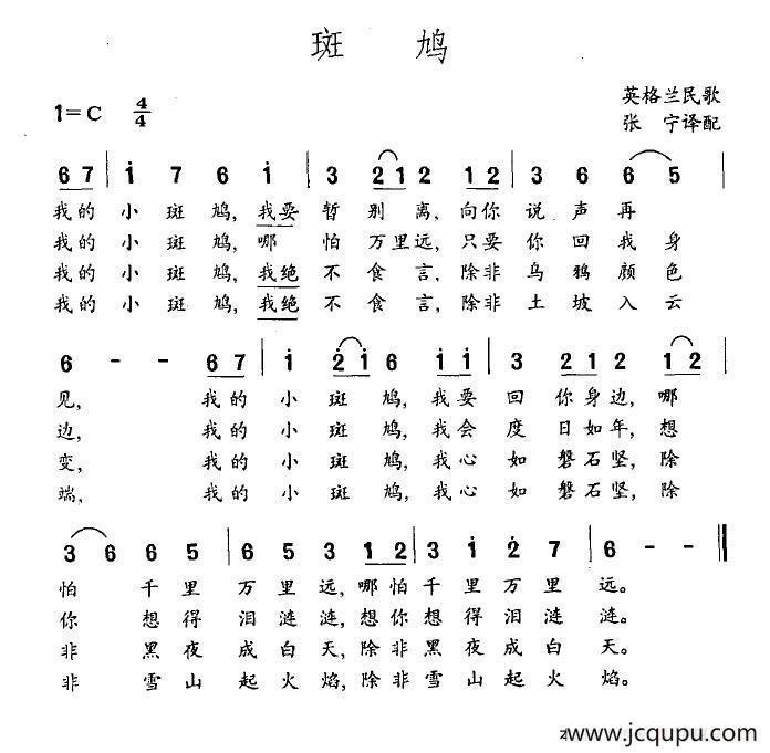 斑鸠（英格兰民歌）简谱