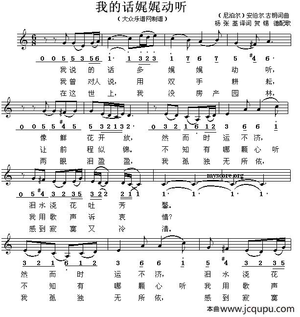 [尼泊尔]我的话娓娓动听（线简谱混排版）简谱