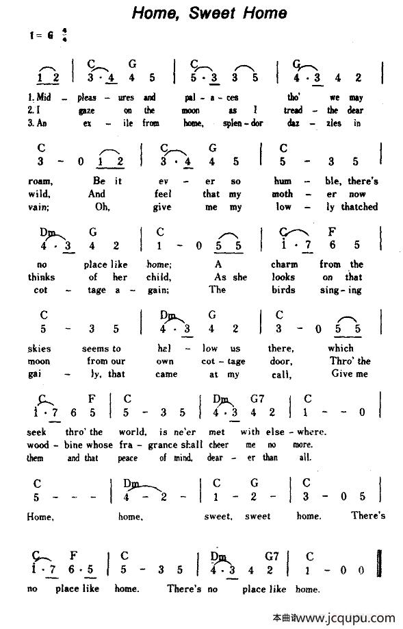 [英] Home，Sweet Home（可爱的家）简谱
