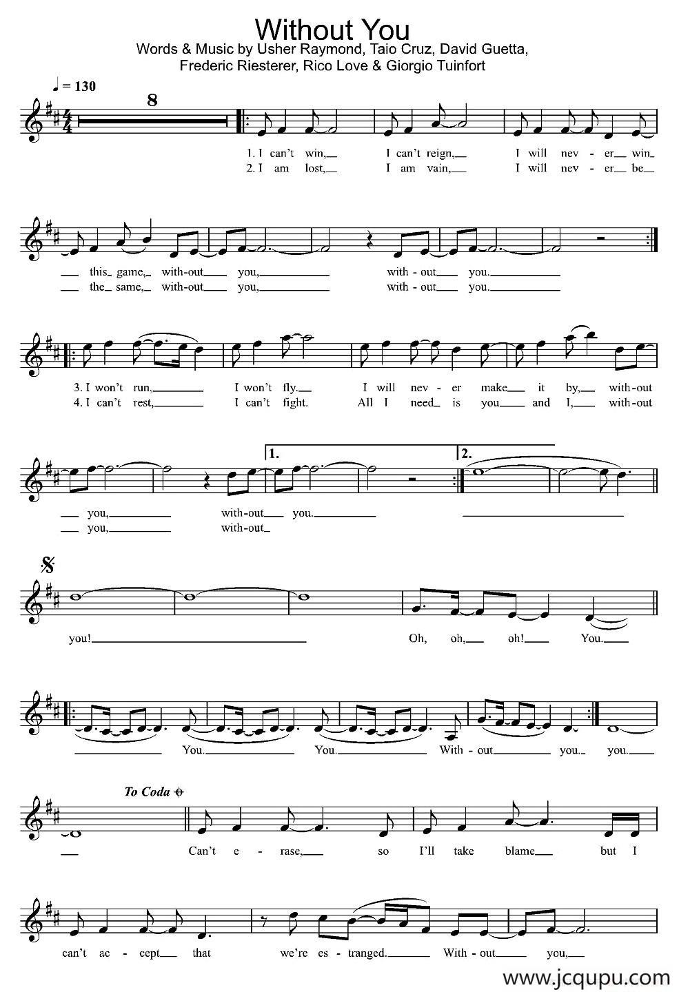 [英] Without you（五线谱）简谱