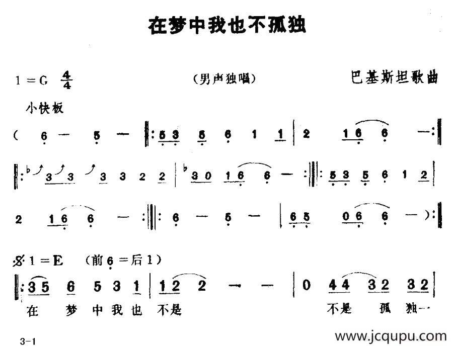 [巴基斯坦]在梦中我也不孤独简谱