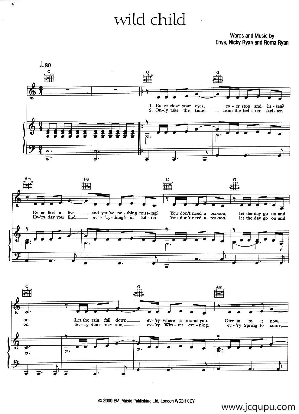 WILD CHILD （野孩子）（正谱）简谱