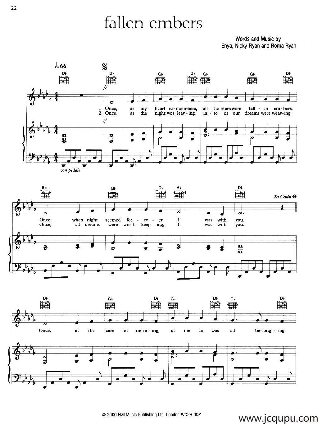 FALLEN EMBERS （飘落的灰烬）（正谱）简谱