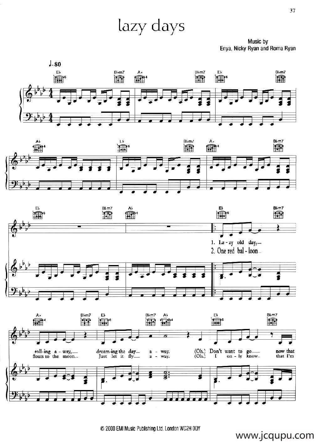 LAZY DAYS （懒惰的日子）（正谱）简谱