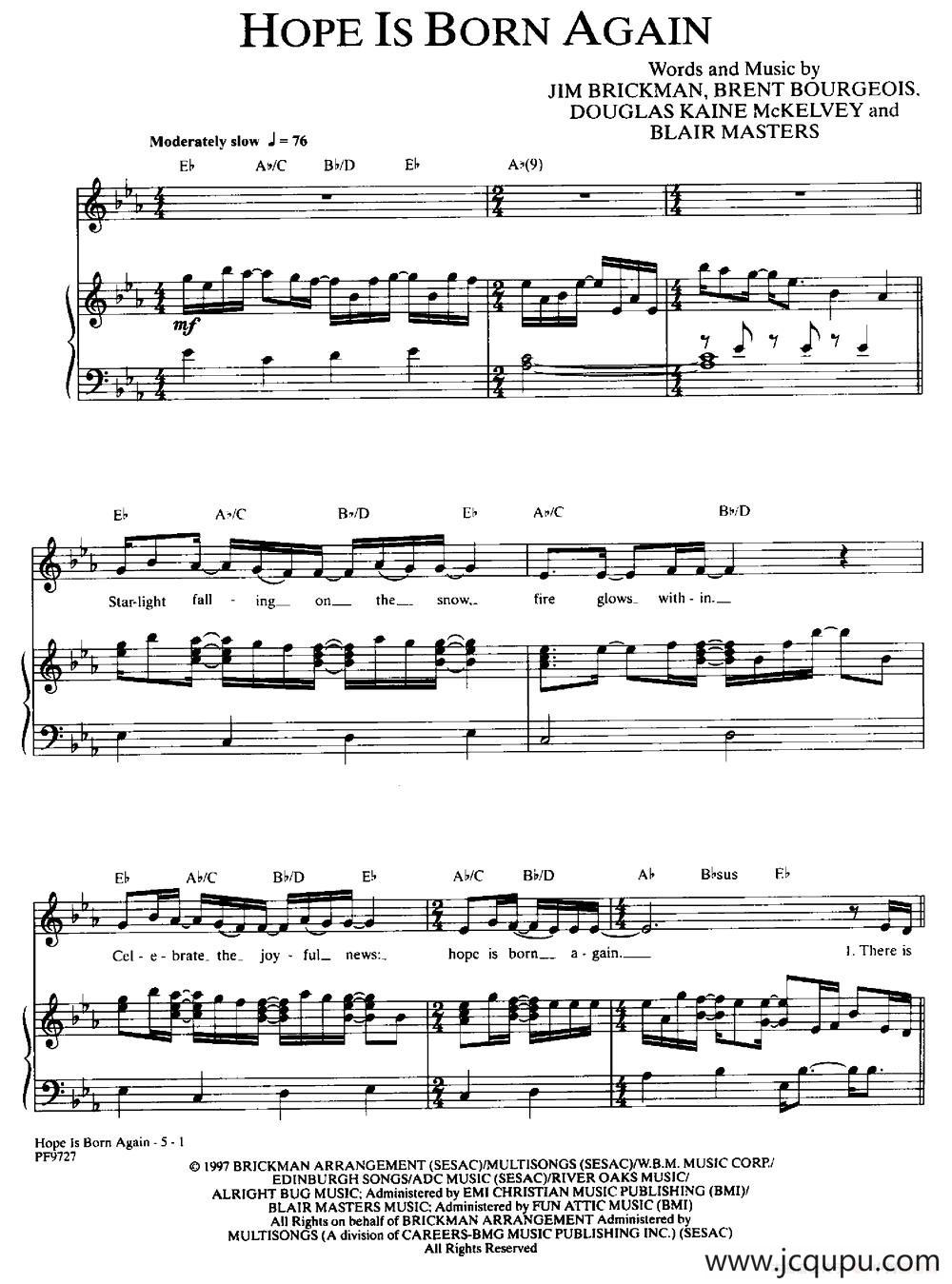 Hope Is Born Again（希望重现）（正谱）简谱