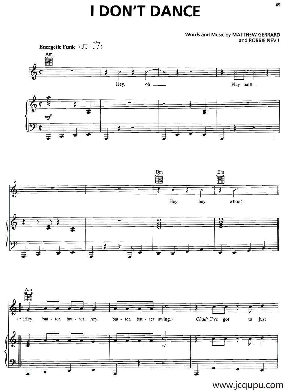 [美]I Don't Dance（我不跳舞）（正谱）简谱