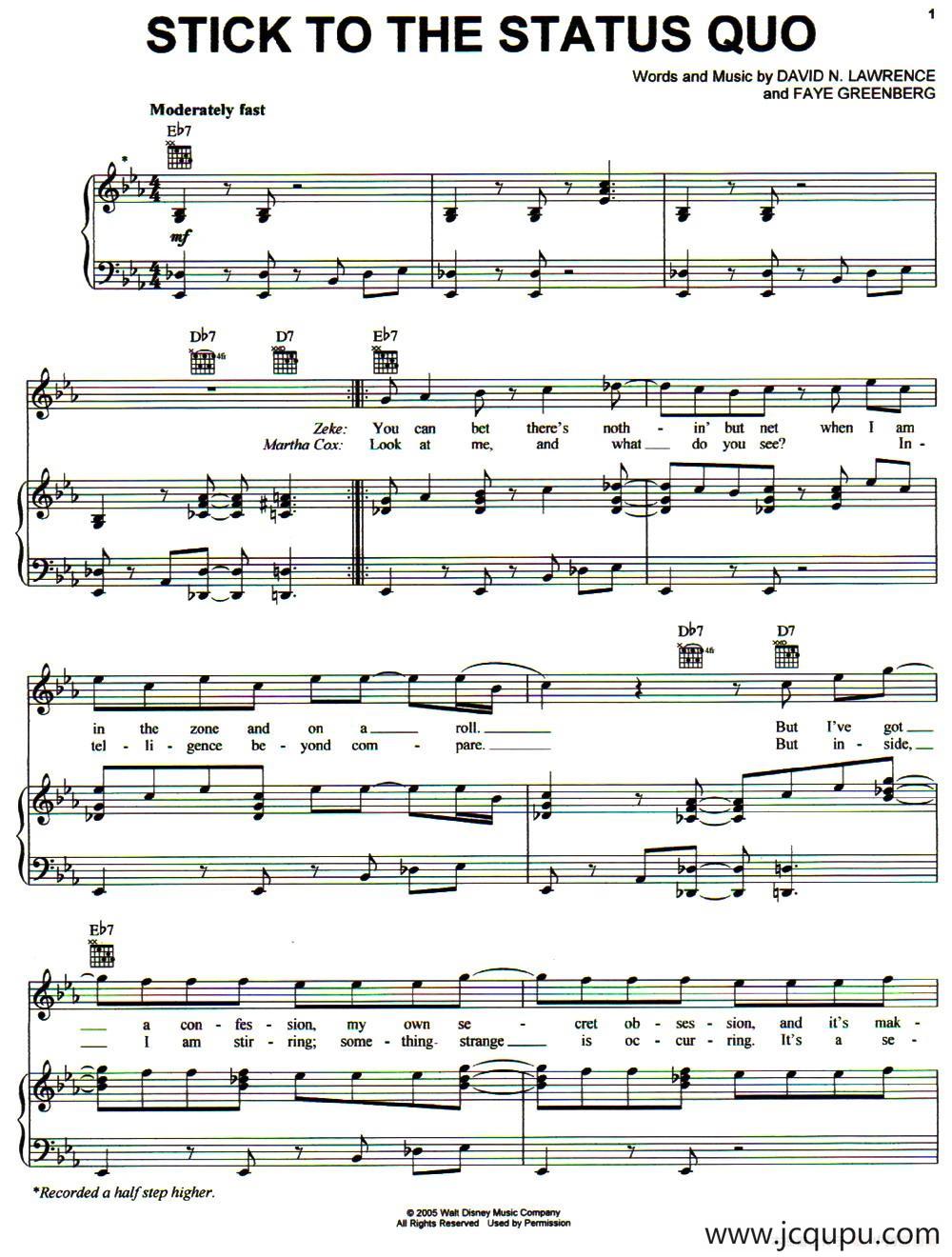 [美]Stick To The Status Quo（安于现状）（正谱）简谱