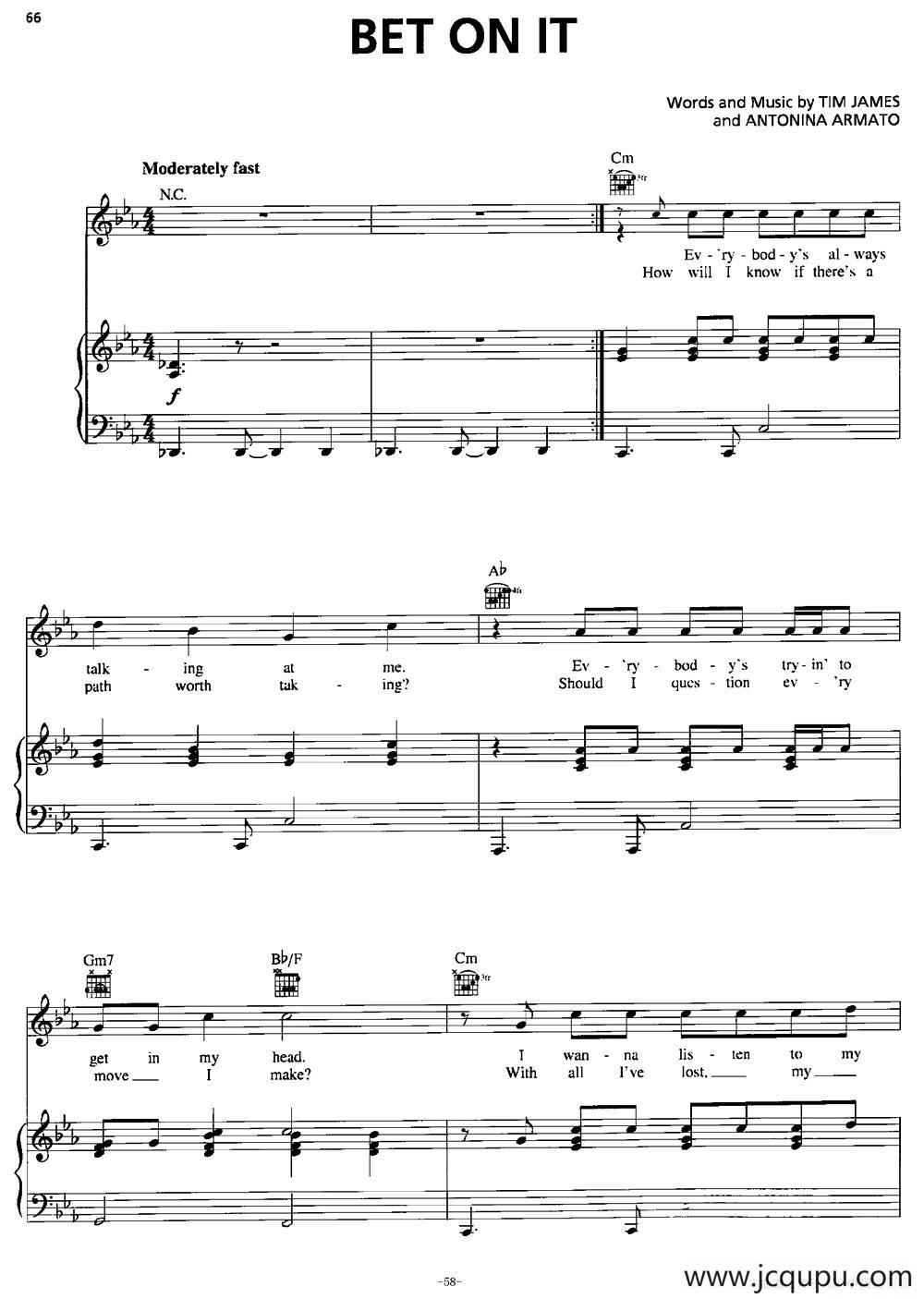 [美]Bet On It（正谱）简谱