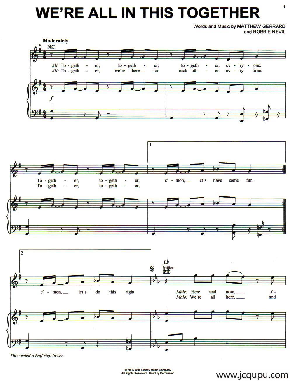 [美]We're All in This Together（我们团结一心）（正谱）简谱
