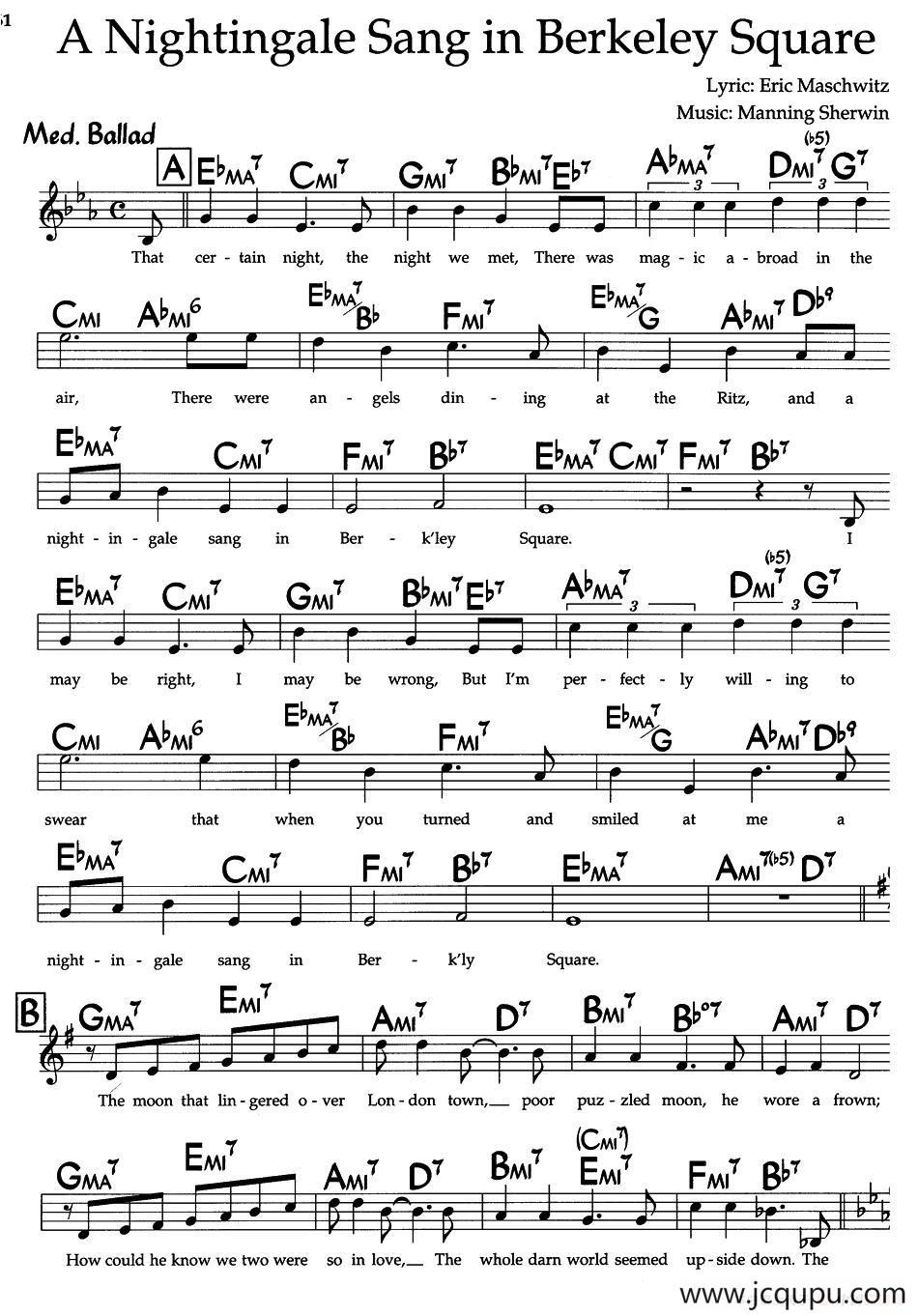 A Nightingale Sang in Berkeley Square简谱