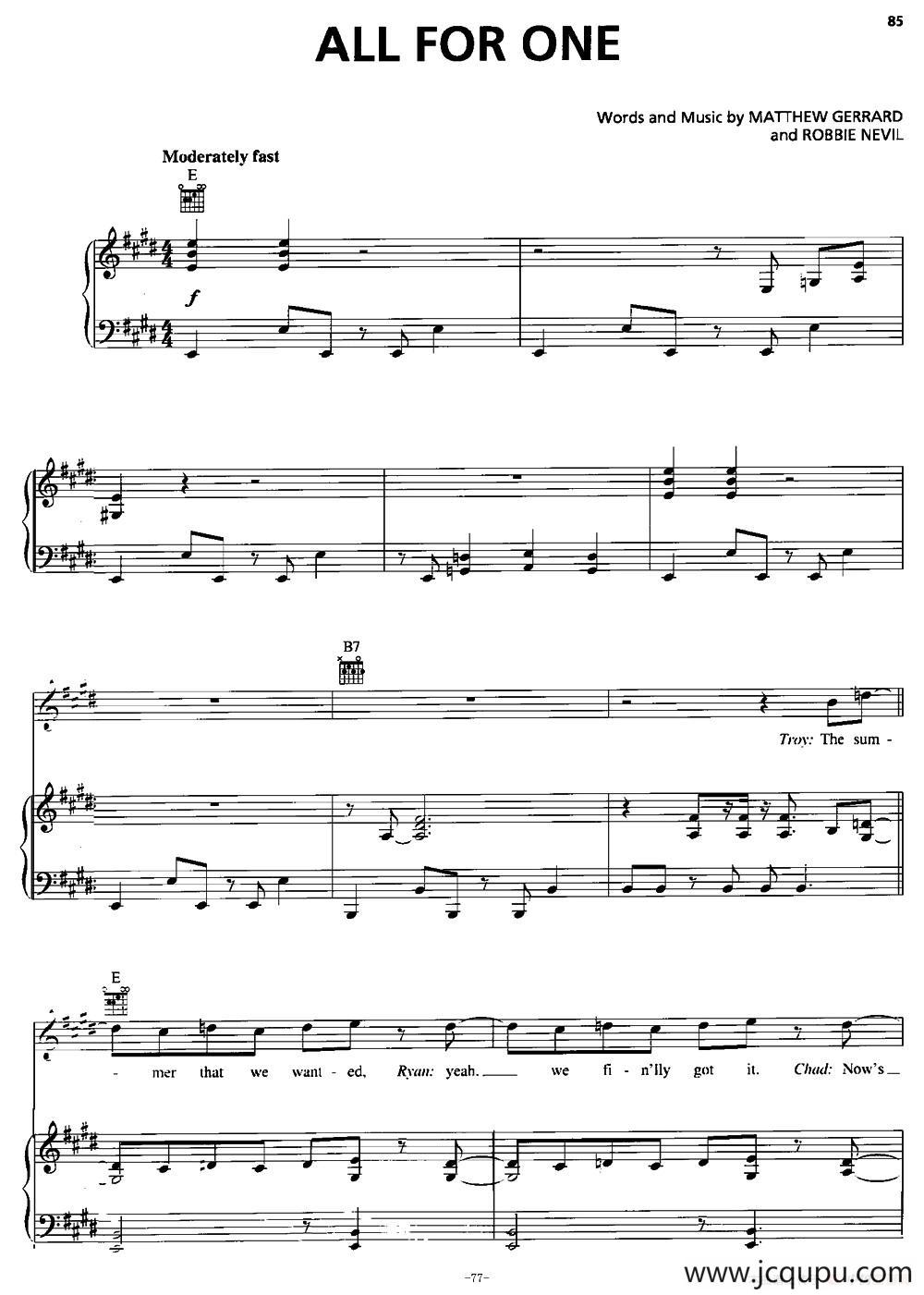 [美]All for one（正谱）简谱