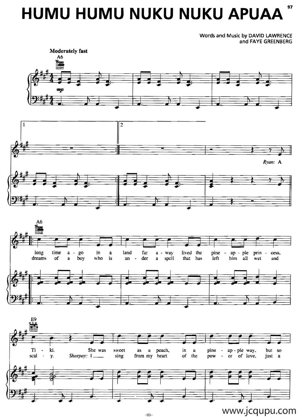 [美]Humu Humu Nuku Nuku Apuaa（正谱）简谱