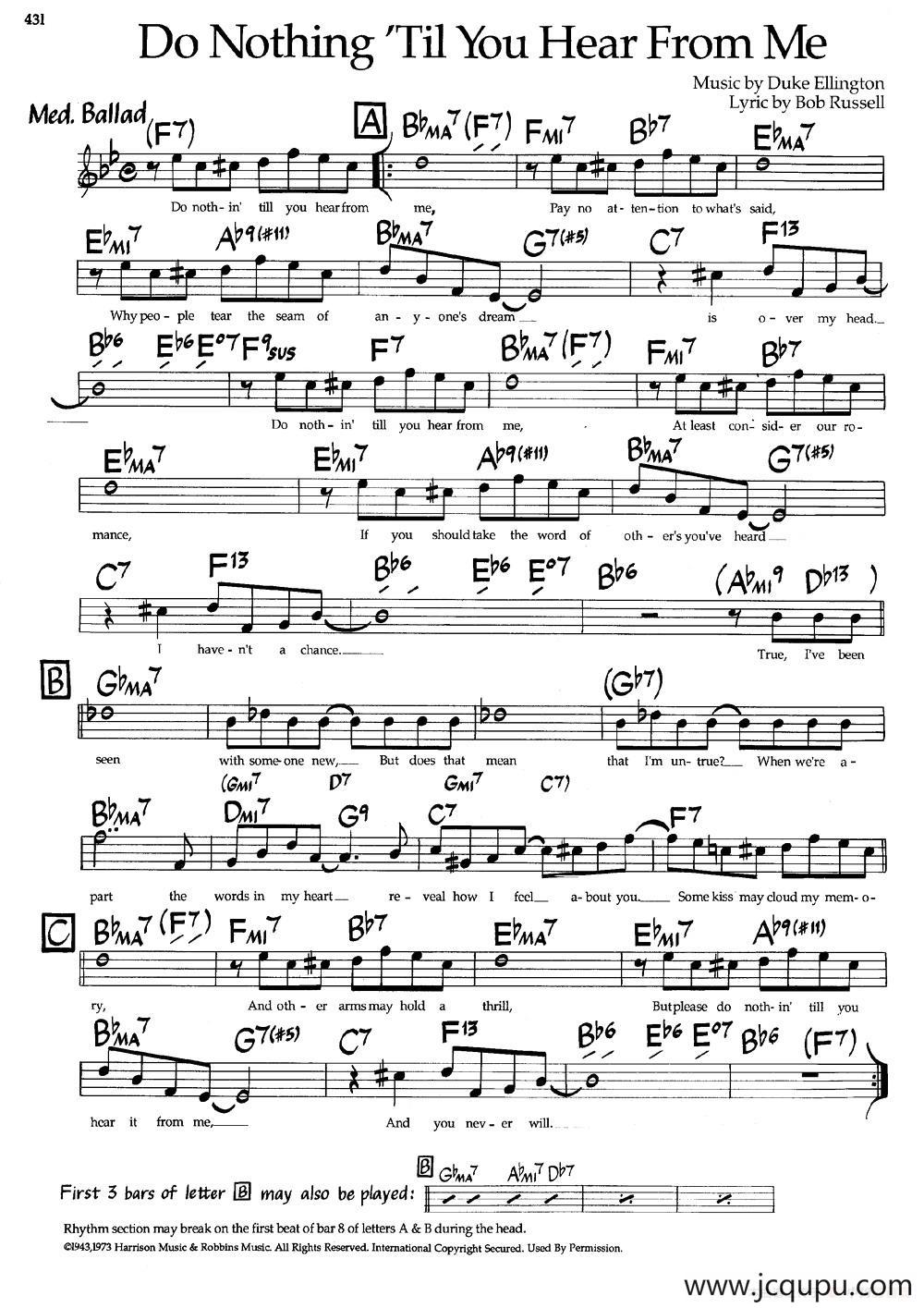 Do Nothing 'Til You Hear from Me（带和弦五线谱）简谱