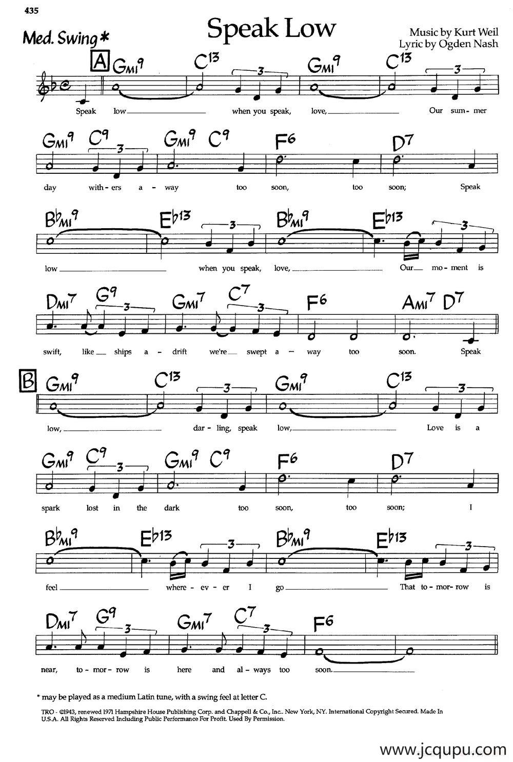 Speak Low（带和弦五线谱）简谱