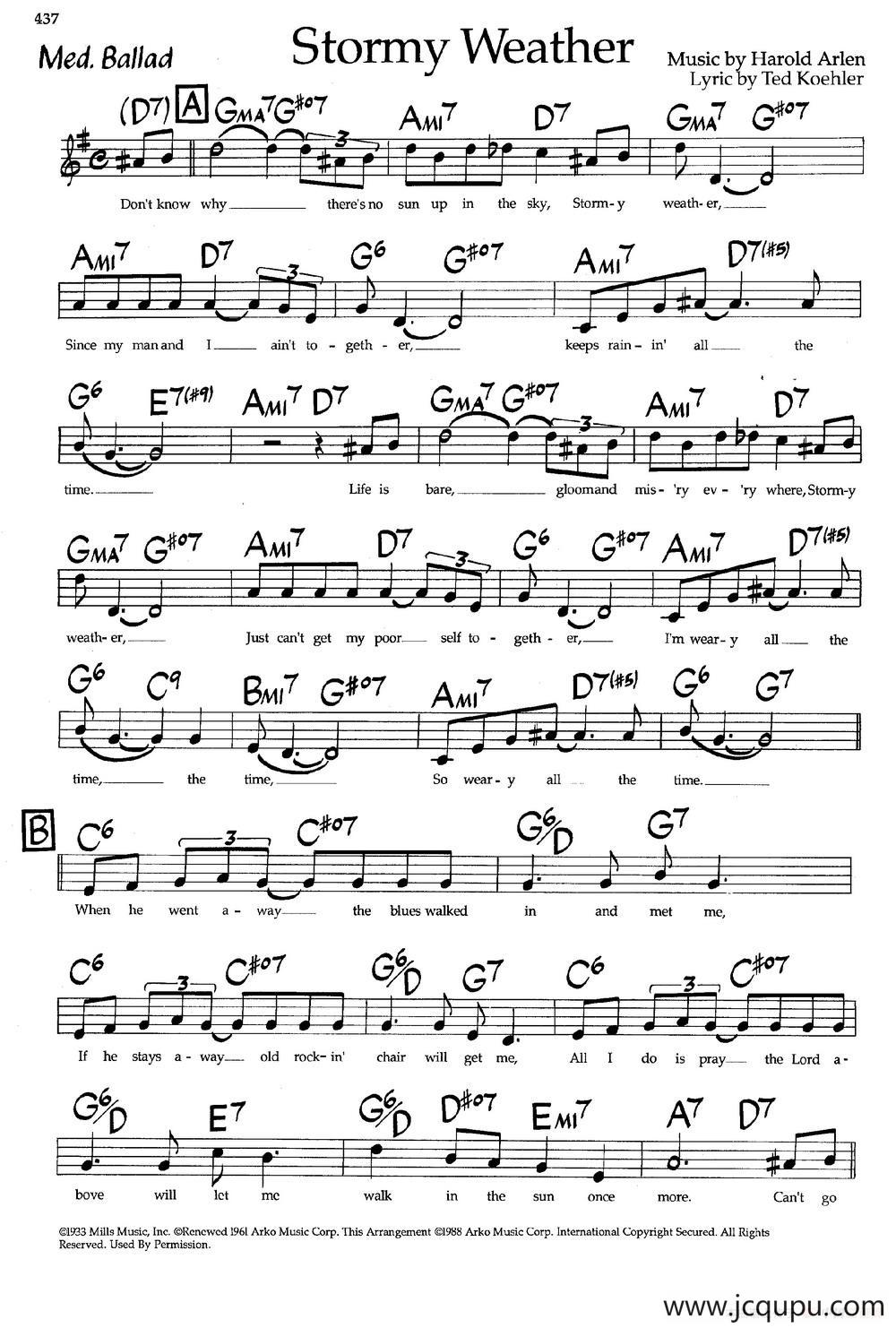 Stormy Weather（带和弦五线谱）简谱