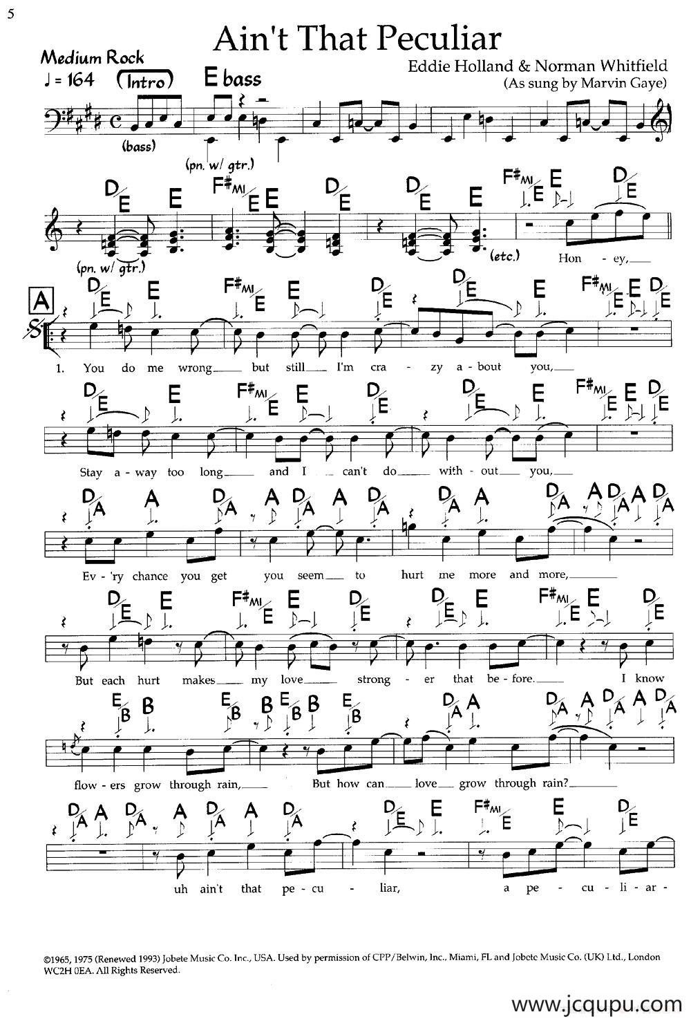 Ain't That Peculiat（带和弦五线谱）简谱