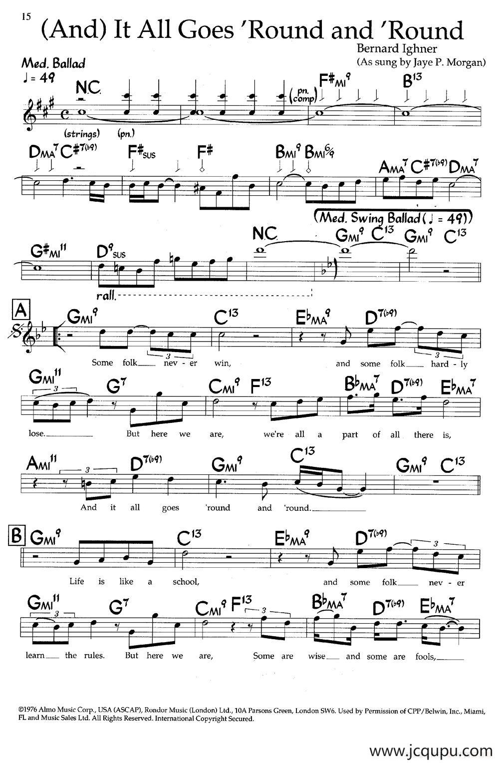 (And)It All Goes'Round and'Round（带和弦五线谱）简谱