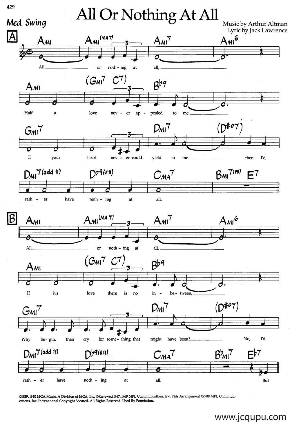 All Or Nothing At Al（带和弦五线谱）简谱