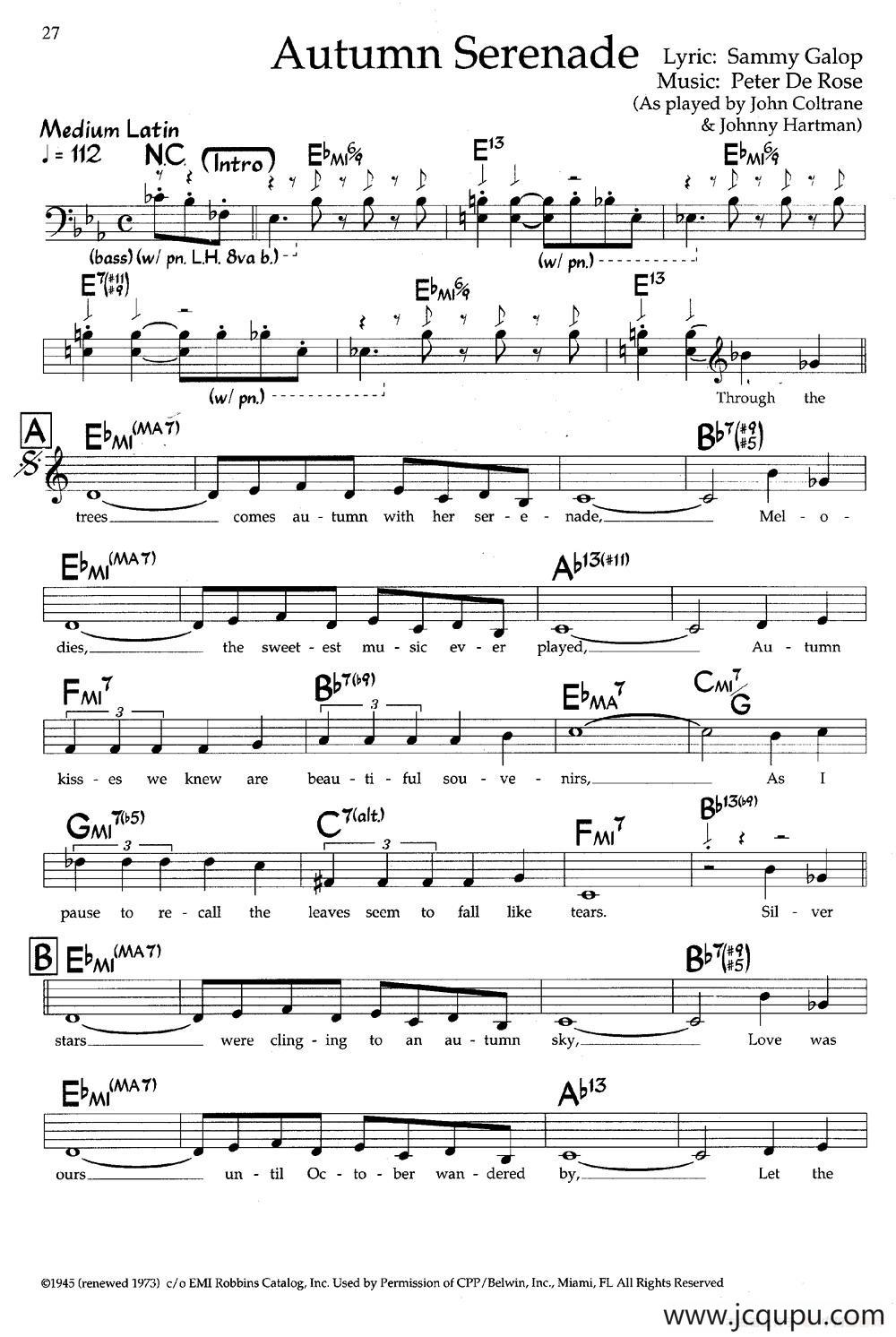 Autumn Serenade（带和弦五线谱）简谱