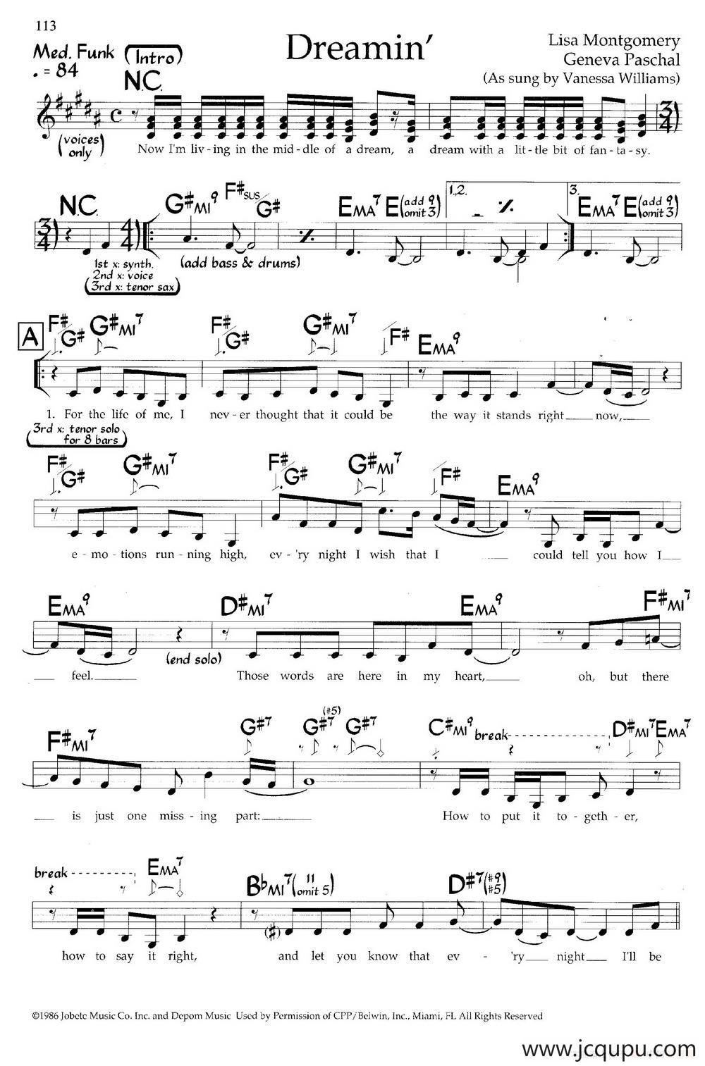 Dreamin'（带和弦五线谱）简谱