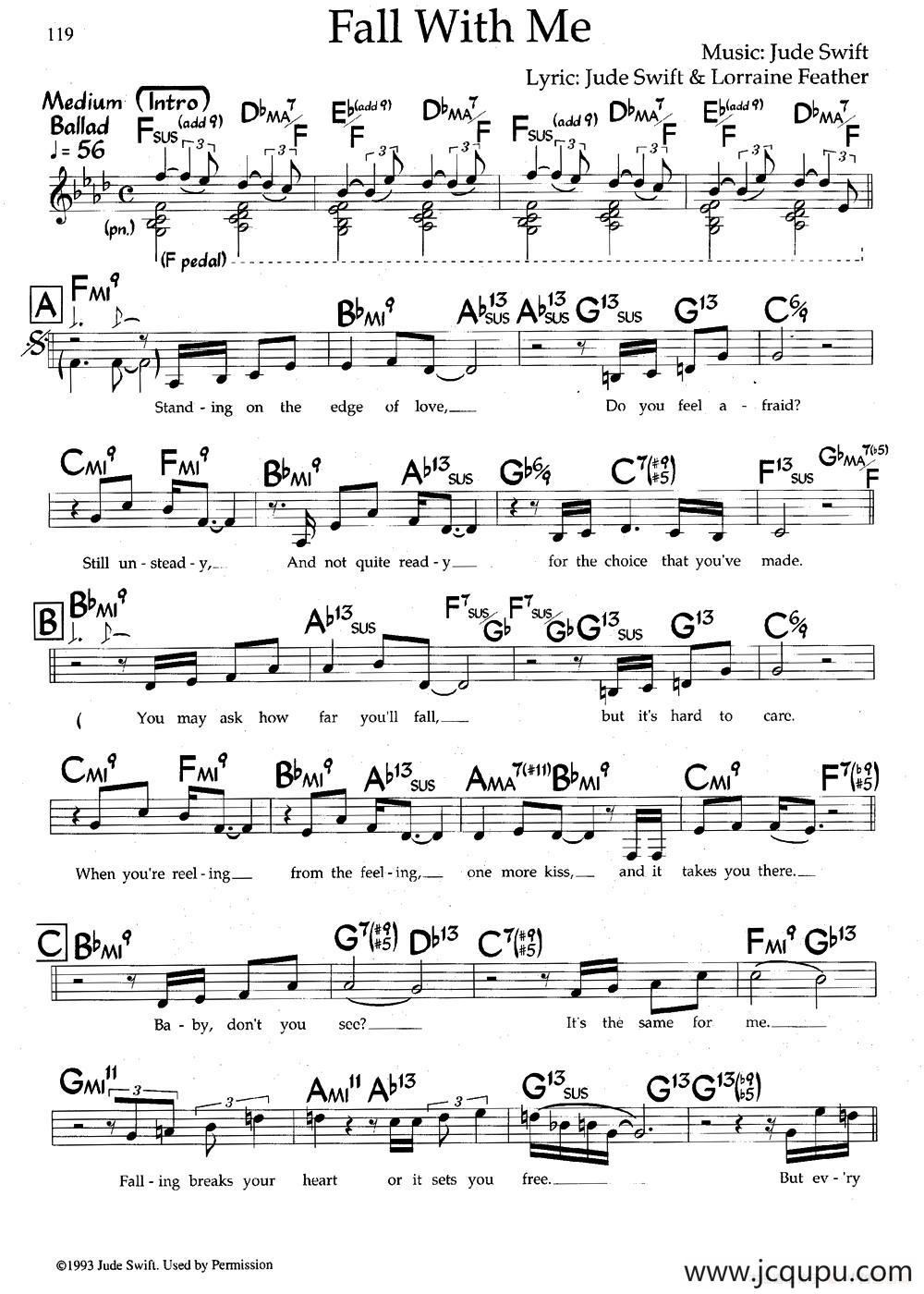 Fall With Me（带和弦五线谱）简谱