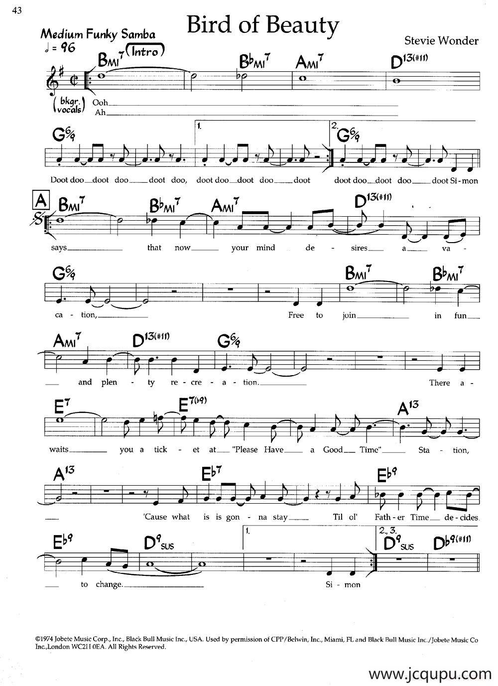 Bird of Beauty（带和弦五线谱）简谱