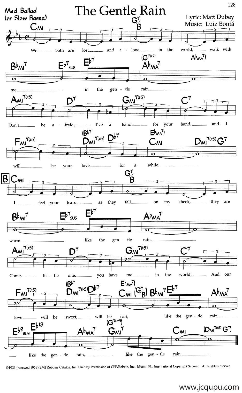 The Gentle Rain（带和弦五线谱）简谱