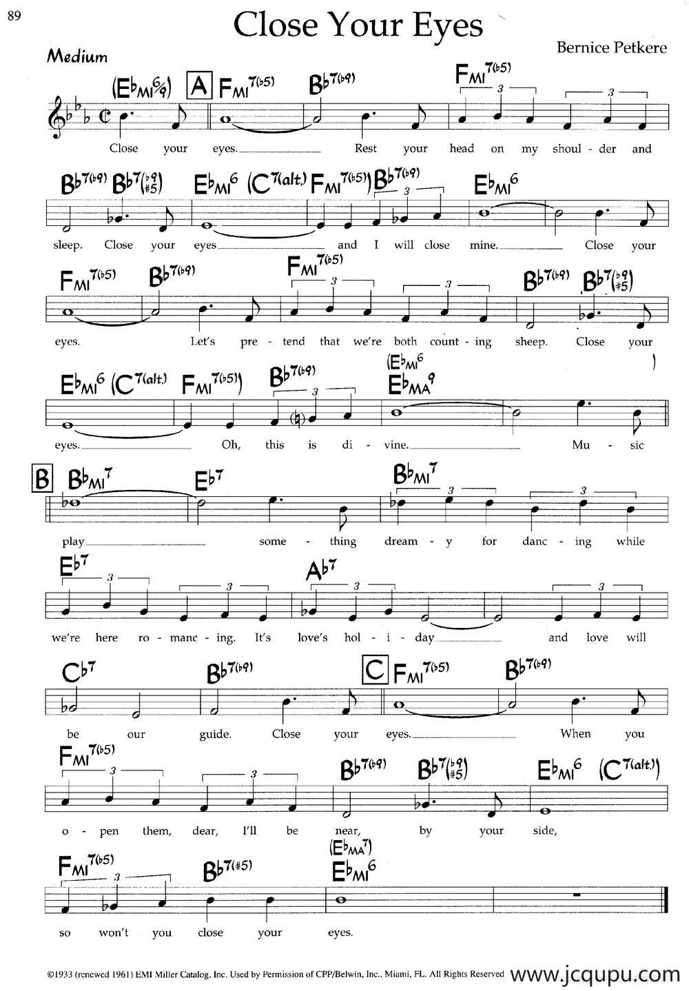 Close Your Eyes（带和弦五线谱）简谱