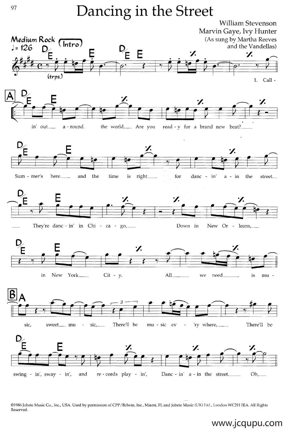 Dancing in the Street（带和弦五线谱）简谱