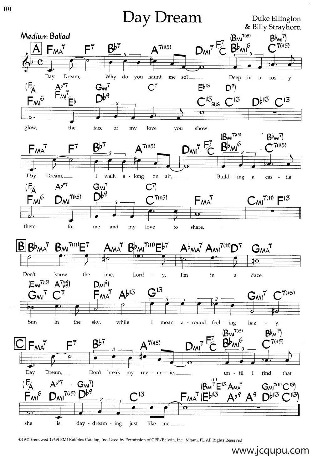 Day Dream（带和弦五线谱）简谱