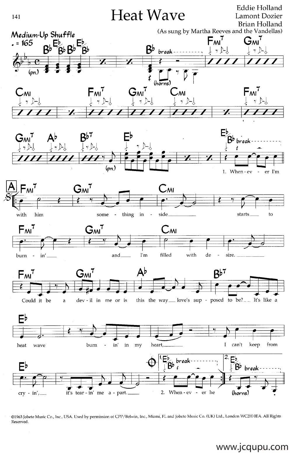 Heat Wave（带和弦五线谱）简谱