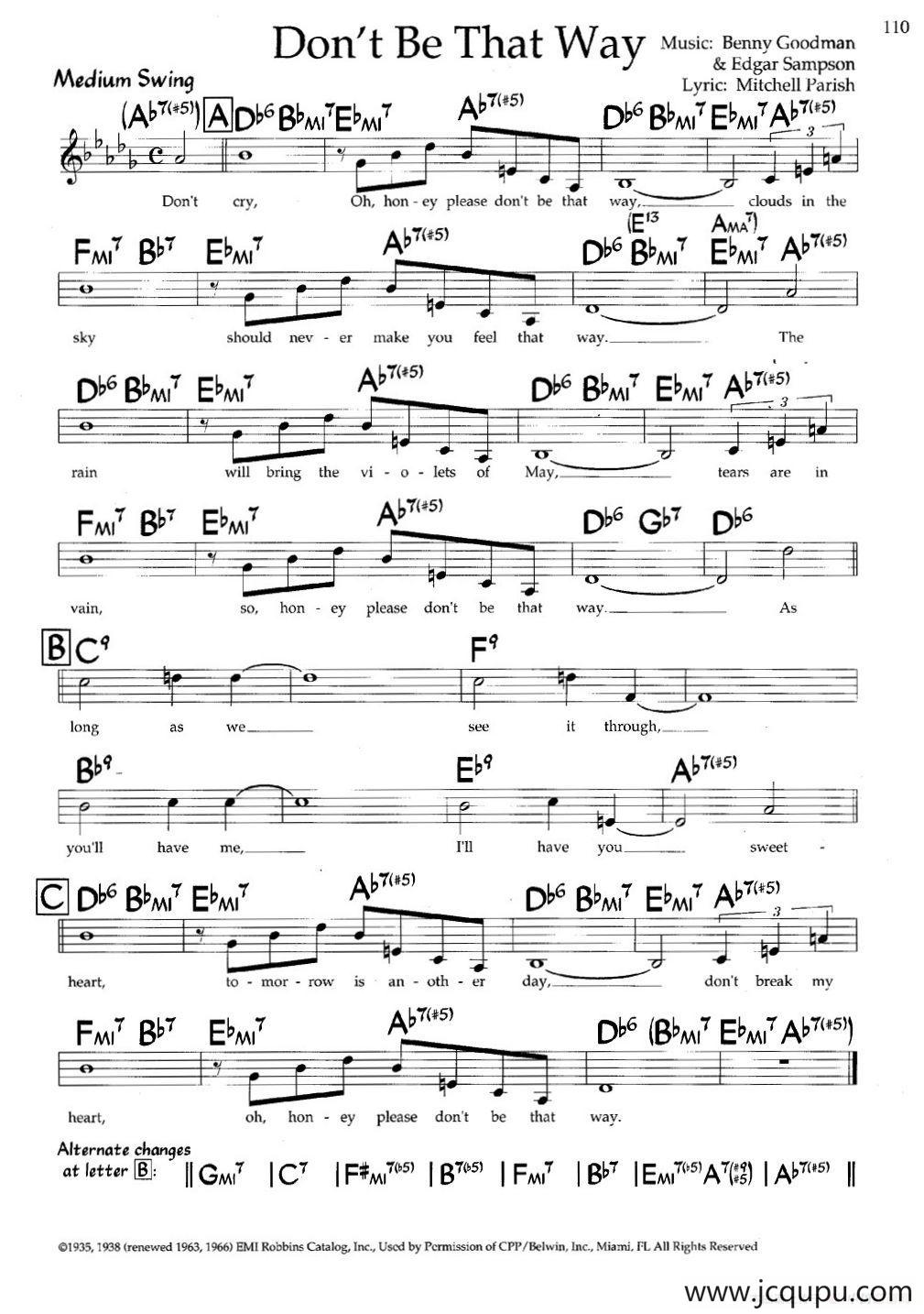 Don't Be That Way（带和弦五线谱）简谱