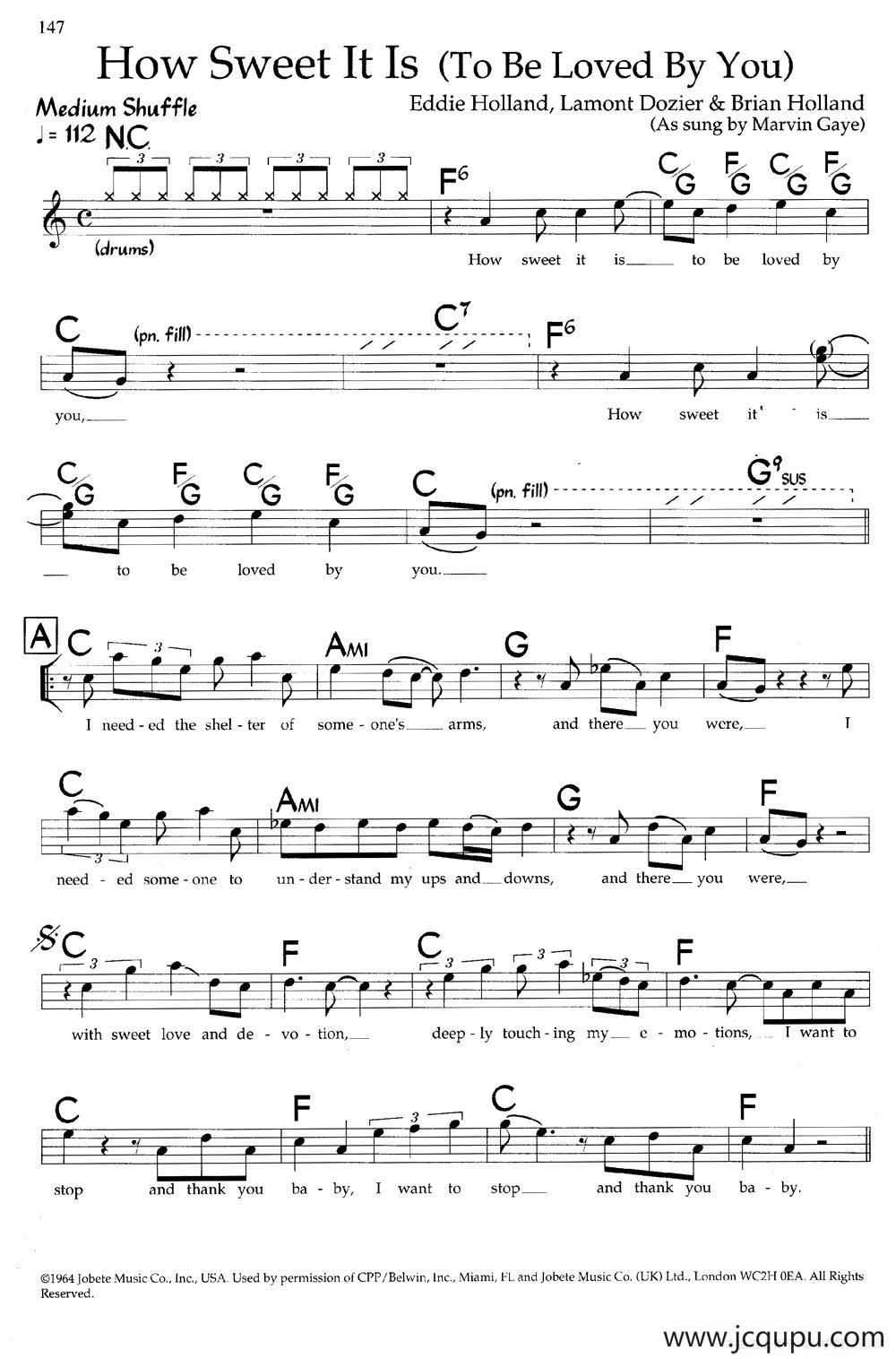 How Sweet It Is（To Be Loved By You ）（带和弦五线谱）简谱