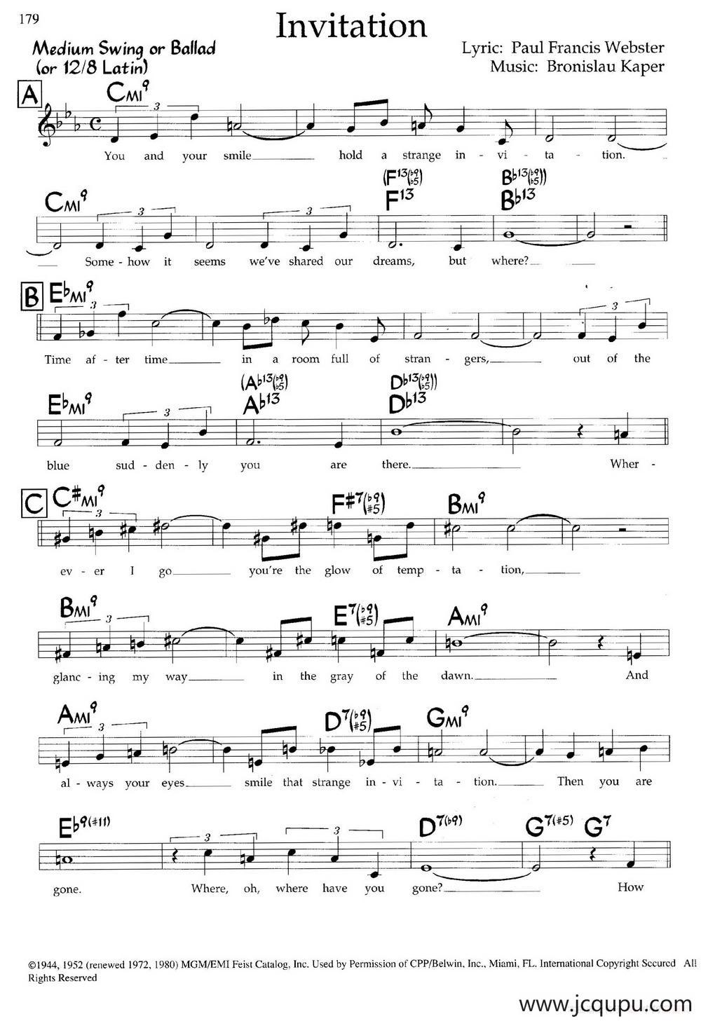 Invitation（带和弦五线谱）简谱