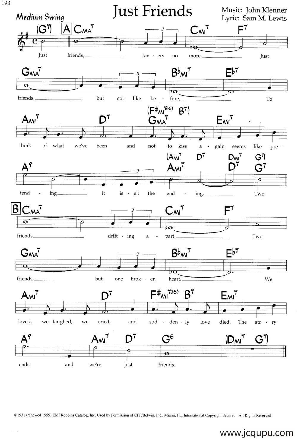 Just Friends（带和弦五线谱）简谱