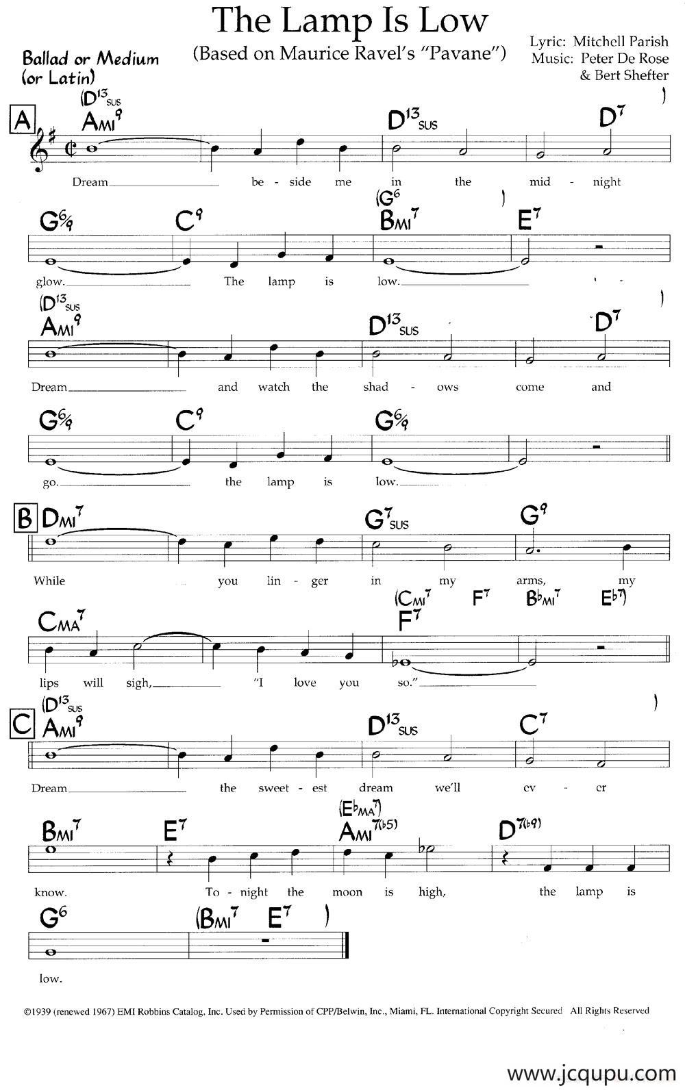 The Lamp Is Low（带和弦五线谱）简谱