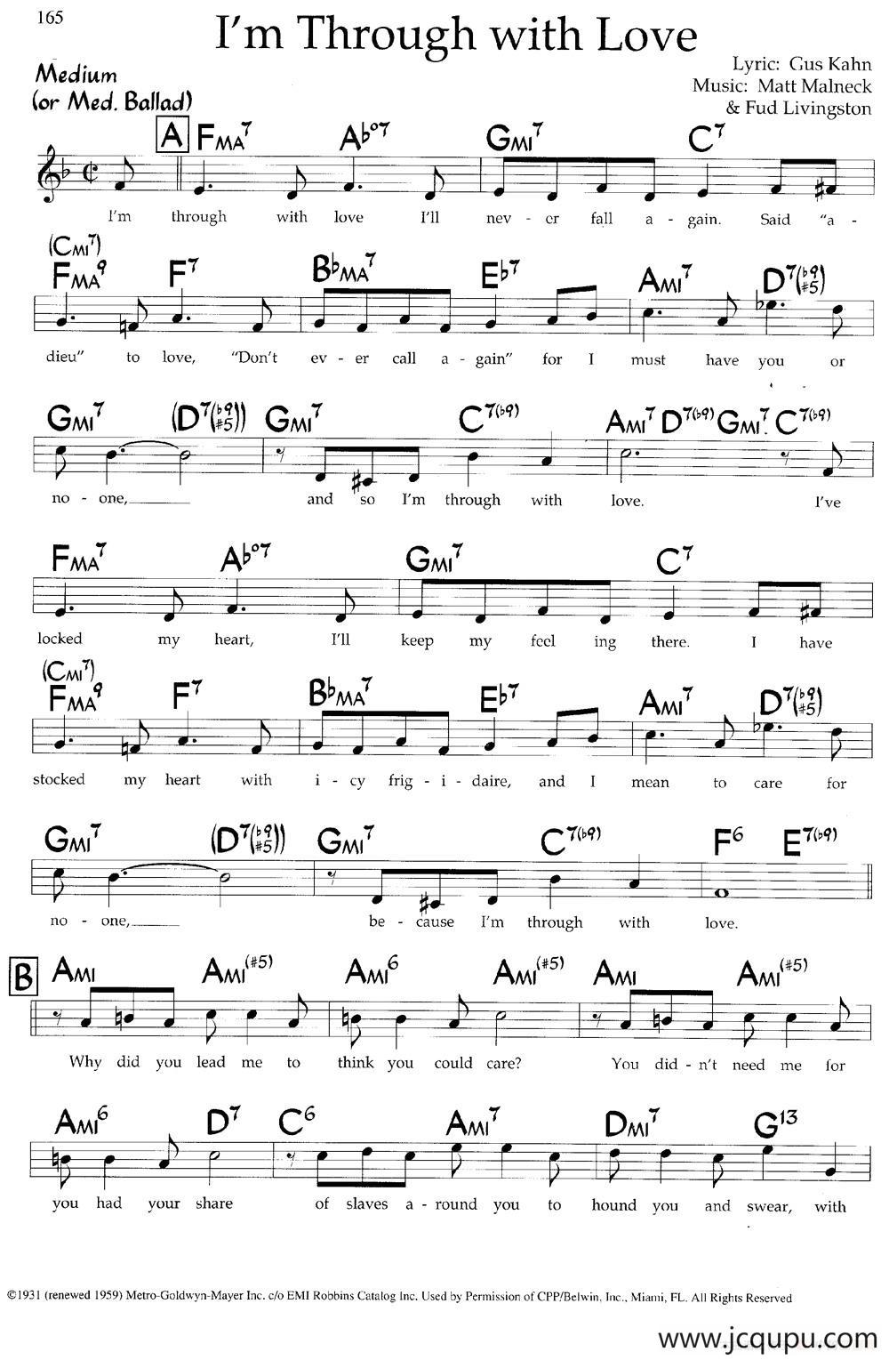 I'm Through with Love（带和弦五线谱）简谱